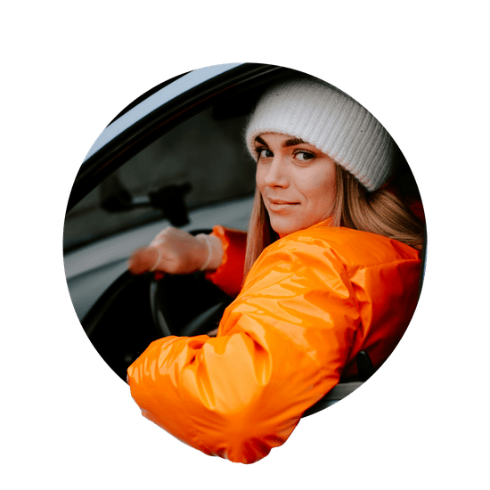 Customer in orange jacket