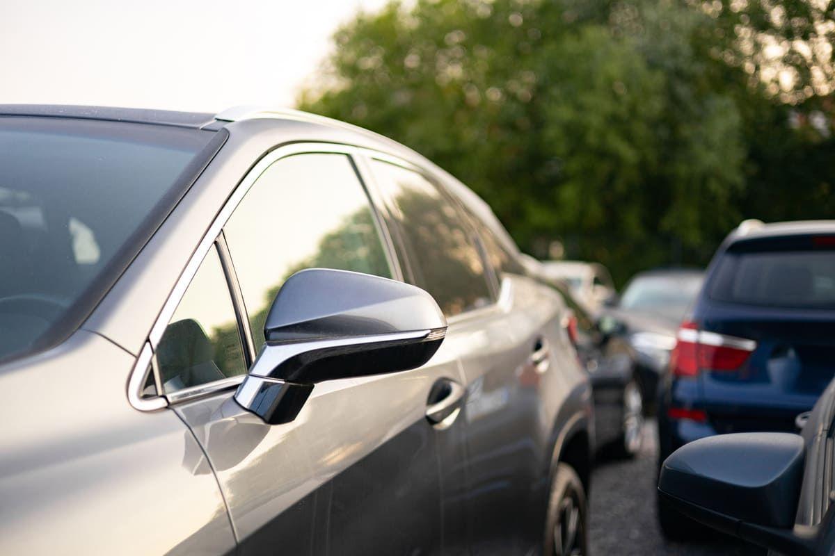 Close up of a silver car
