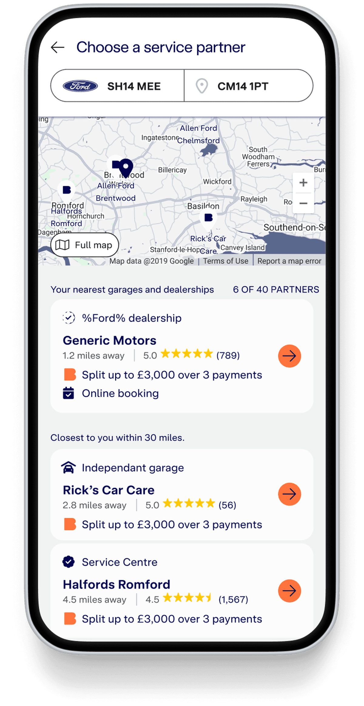 Find a dealership screen