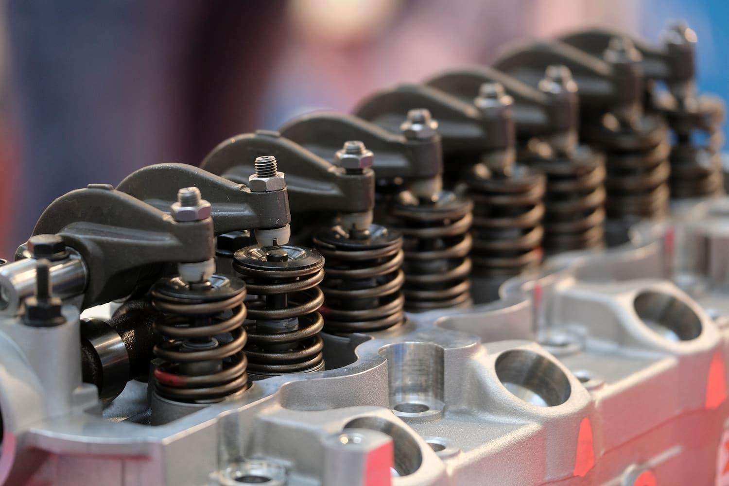 Camshafts and valves of a car