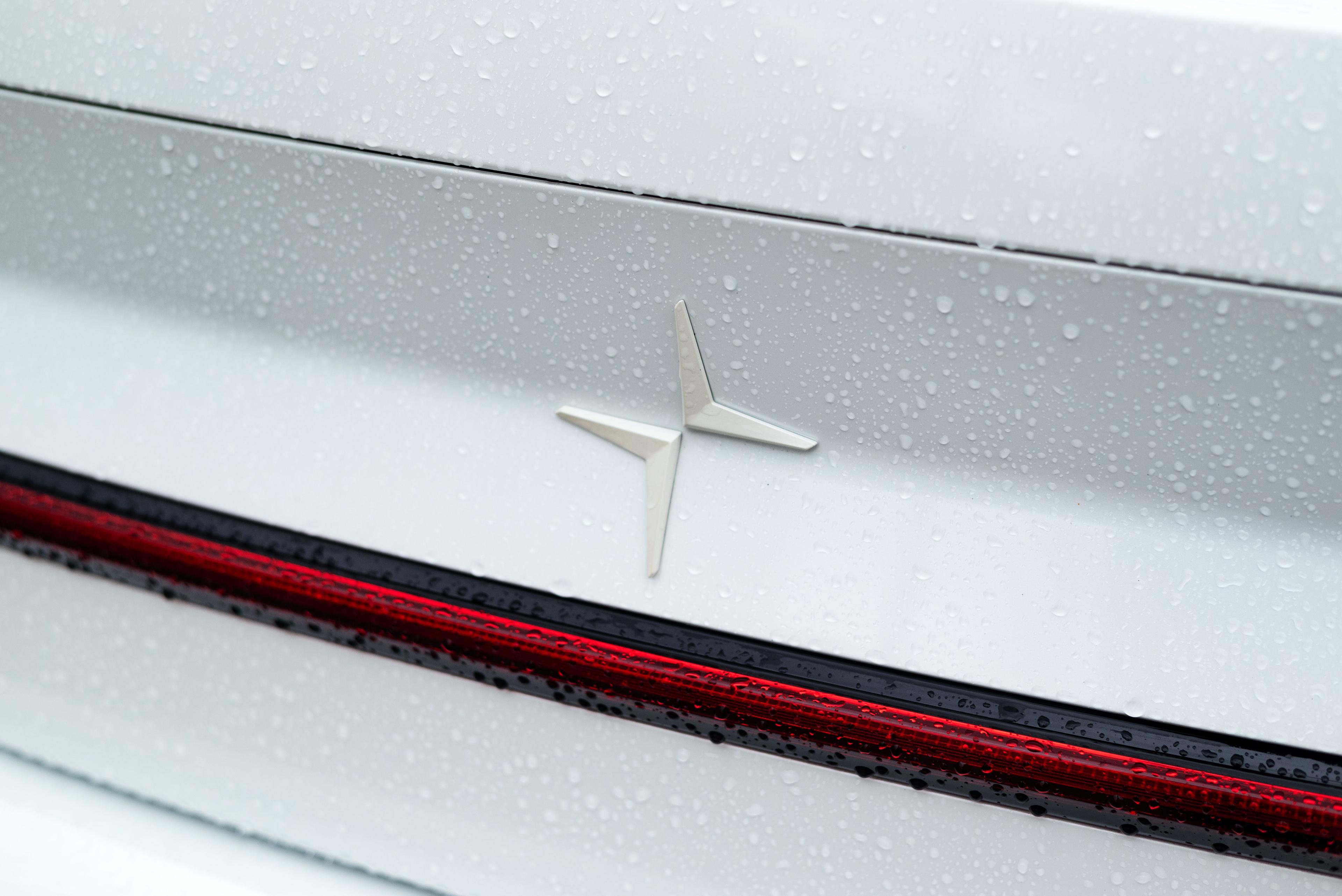 The Polestar badge on a white car